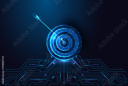 Smart targeting and AI business strategy concept with digital target and circuit board, vector