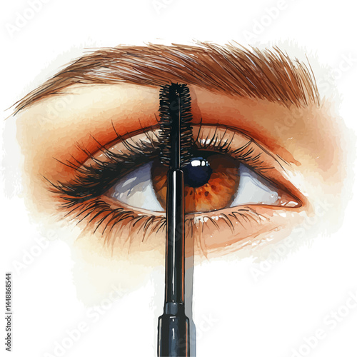 Brow Gel Tube With Brush, vector watercolor illustration, isolated on a white background.
