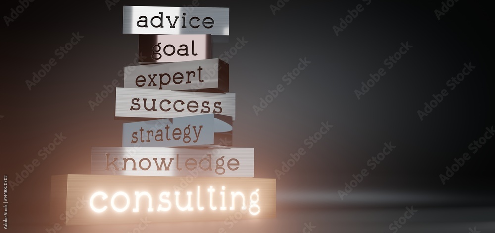 Obraz premium Consulting concept - block shapes and glow effect - 3D illustration