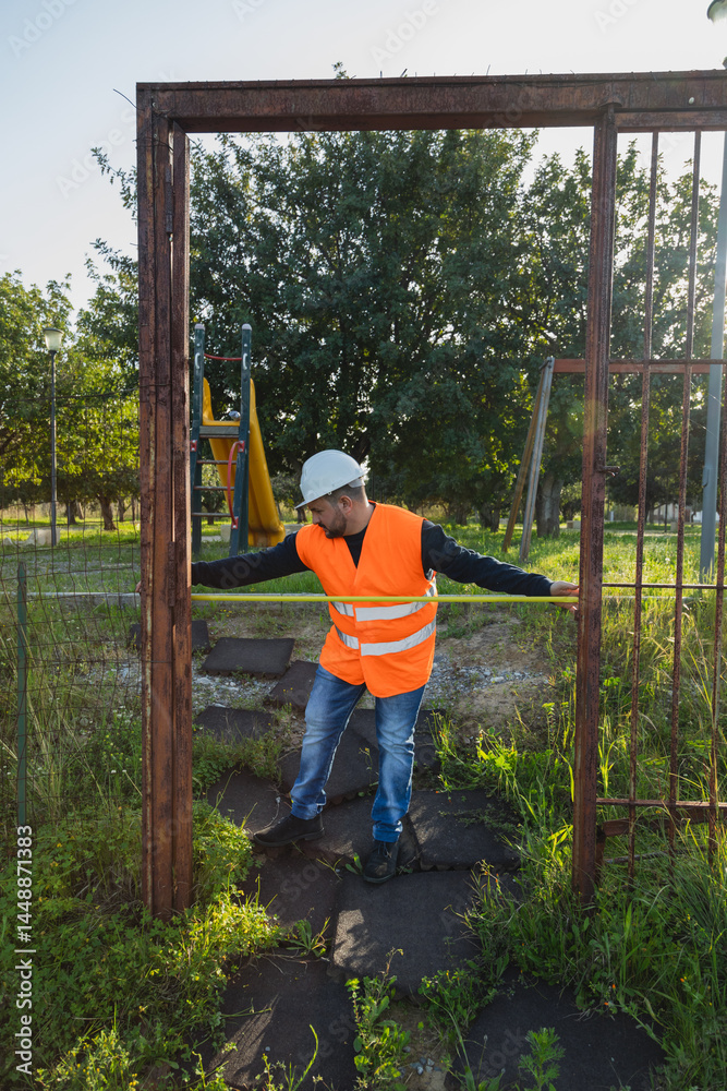 Worker Doing His Job On The Public Park