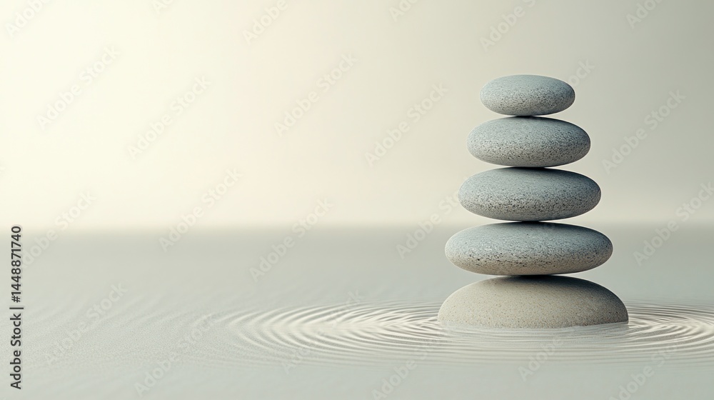 Serene Stacked Stones in Tranquil Water: A Zen Meditation Image Serene Stacked Stones in Tranquil Water: A Zen Meditation Image