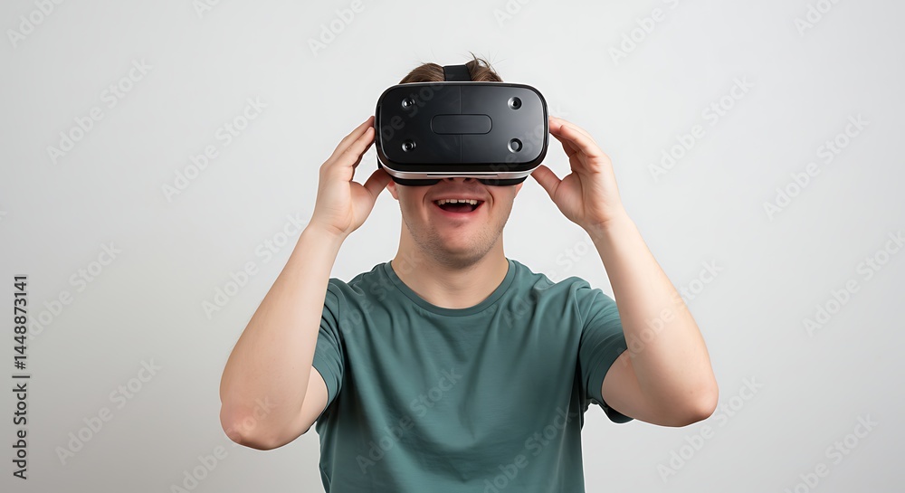 Man experiencing virtual reality with a VR headset Man experiencing virtual reality with a VR headset