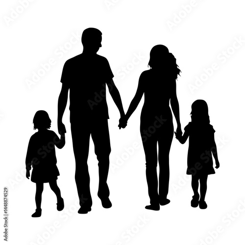 silhouette of a family of four holding hands