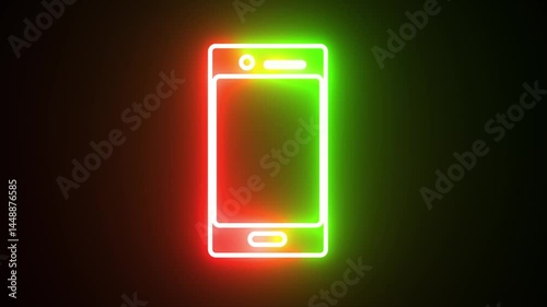 Mobile phone icon along sparkling rays and black background.