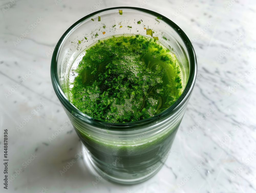 Refreshing green beverage in glass Refreshing green beverage in glass