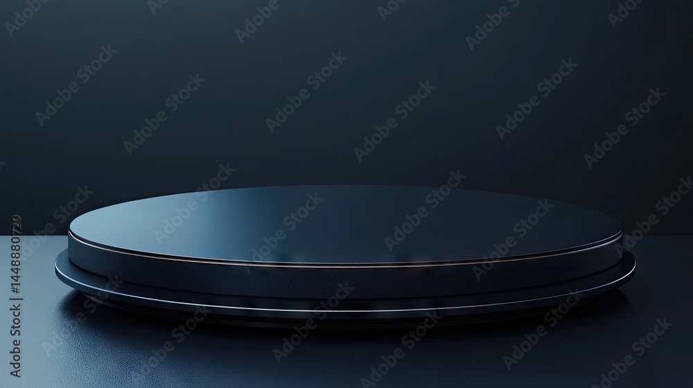 Dark, circular, elevated platform, product display, minimalist design. Dark, circular, elevated platform, product display, minimalist design.