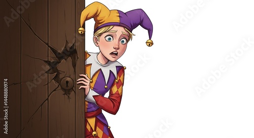 Obraz na płótnie boy dressed as a court jester scared halloween 