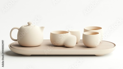 Wallpaper Mural Elegant Minimalist Tea Set on a Tray for Modern Living and Relaxation Moments Torontodigital.ca