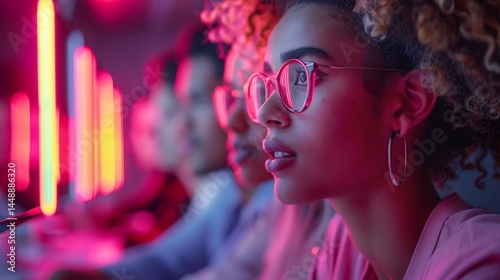 Futuristic digital marketing team exploring buyer personas to optimize SEM campaigns and create compelling content