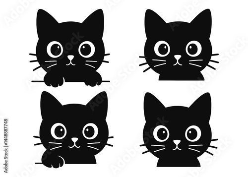 A cute vector illustration shows a funny set of two black and white domestic cats