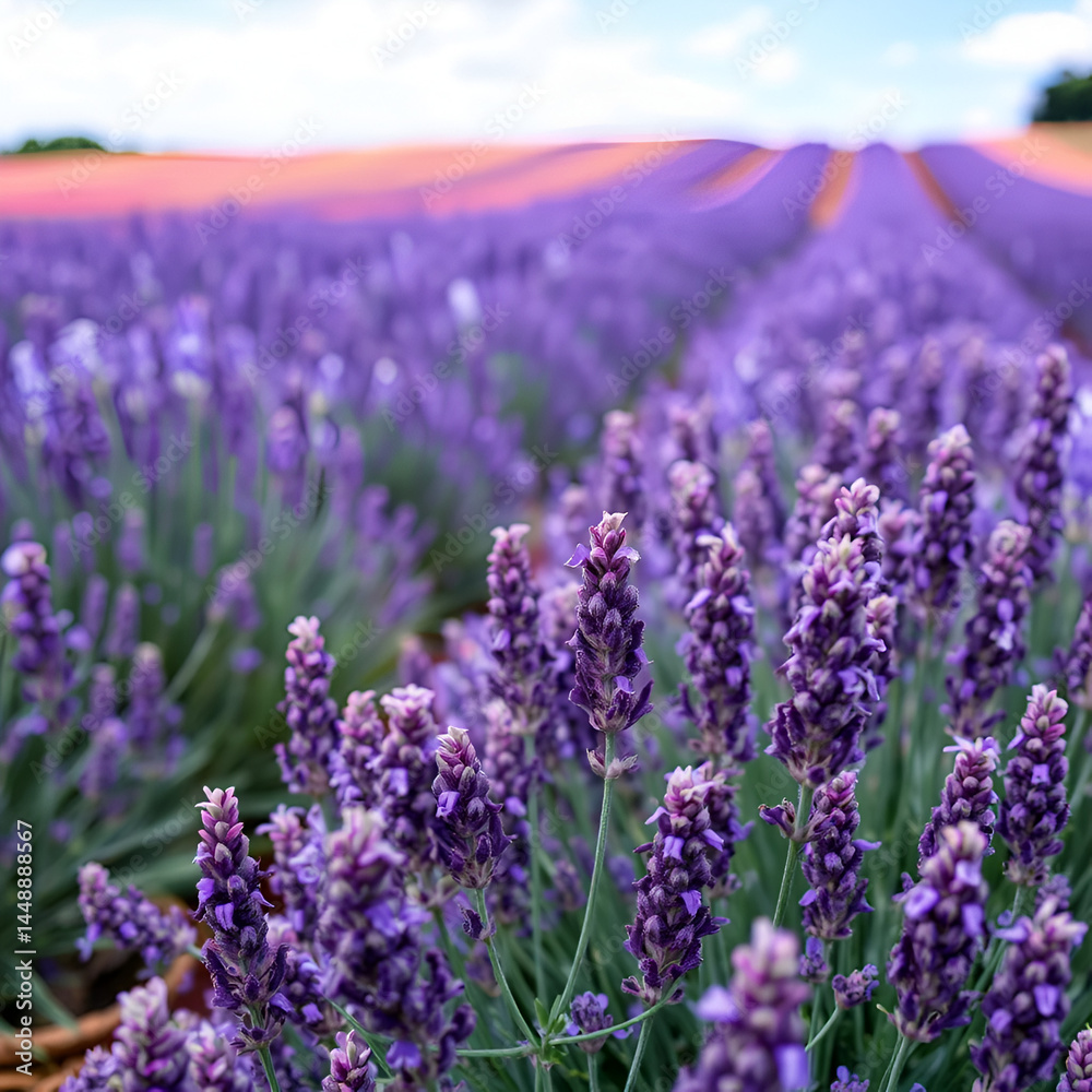 Naklejka premium lavender, purple, field, flower, texture, pink, nature, abstract, landscape, pattern, plant, violet, flowers, provence, summer, france, color, blue, garden, sky, colorful, beauty, wallpaper, farm, bri