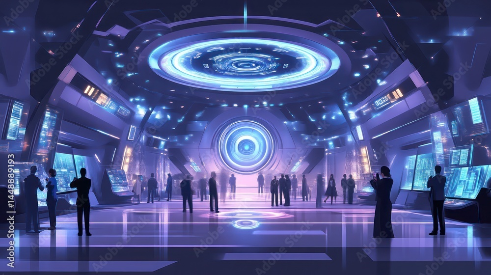 Obraz premium Futuristic Control Room with Advanced Technology and Illuminated Interfaces