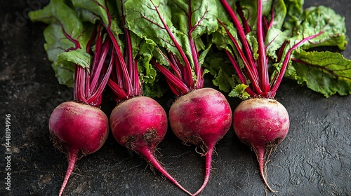 Fresh red beets on dark background, healthy food