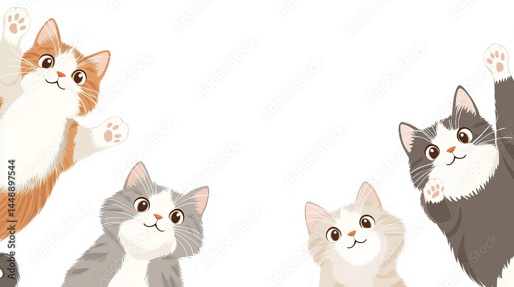 Cute cartoon cats with playful expressions. Happy birthday funny cat white background Cute cartoon cats with playful expressions. Happy birthday funny cat white background