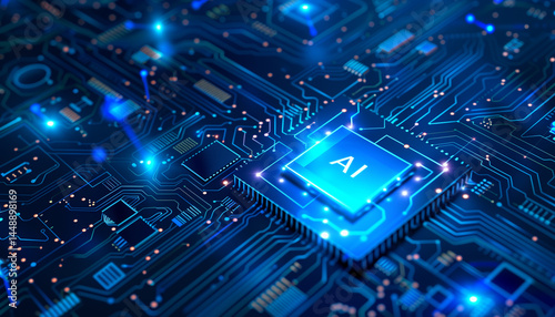 Abstract futuristic technology background with circuit board and digital elements, with text 