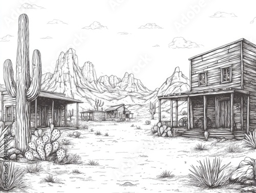 Desert Town Scene Drawing