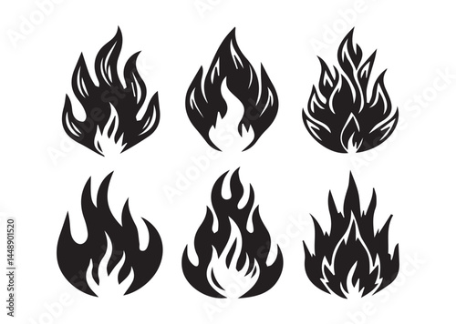 Fire flame icon set, Fire flame Silhouette Vector
