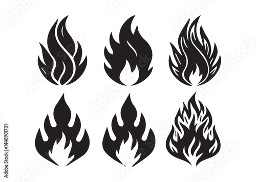 Fire flame icon set, Fire flame Silhouette Vector