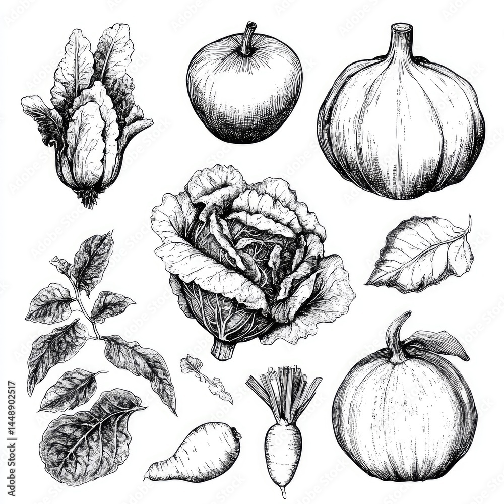custom made wallpaper toronto digitalHand-drawn vegetable illustrations