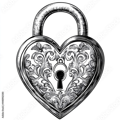 Heart-shaped padlock, ornate design