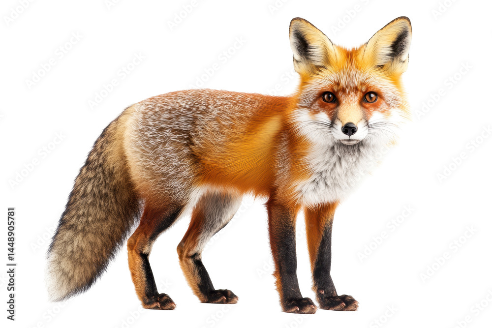 Obraz premium Realistic fox illustration with transparent background showcasing its vibrant orange fur and distinctive features in a lifelike pose