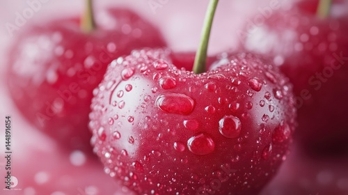 Juicy Cherries with Dew Drops A CloseUp of Freshness and Vibrancy