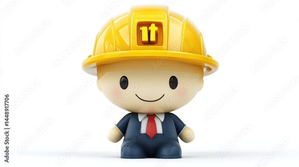 A cheerful construction worker character wearing a yellow hard hat and suit ideal for industry A cheerful construction worker character wearing a yellow hard hat and suit ideal for industry