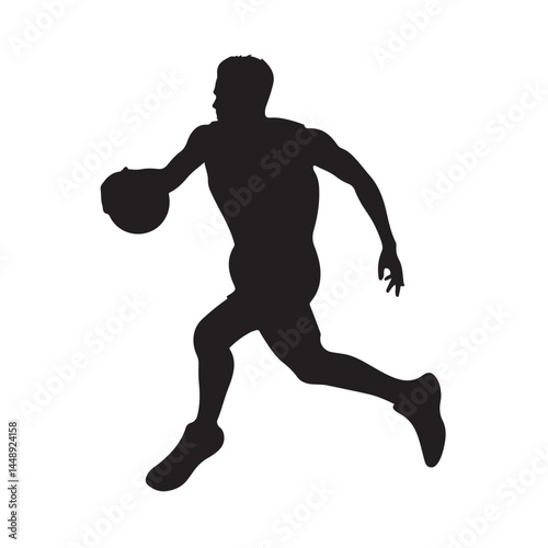 Basketball player silhouette dribbling ball vector illustration for sports design and athletic concept use