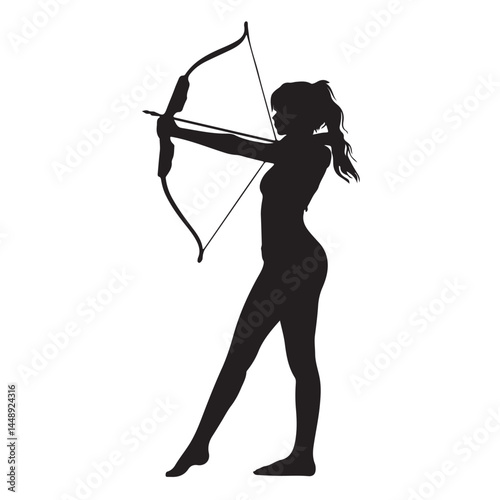 Archery woman silhouette vector illustration for logo design and art projects isolated on white background