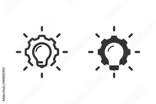Innovation and solutions or ideas icon set. light bulb inside gear, suggesting the process of creative problem solving and technological advancement