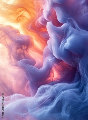 Abstract Background of Flowing Purple and Orange Smoke Creating a Dreamlike Effect with a Pastel Color Palette in a Digitally Generated Image