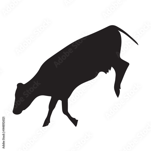 Isolated black silhouette of a jumping cow vector illustration farm animal livestock dairy cattle graphic design