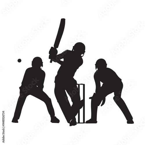 Cricket players silhouette action shot illustration for sports teams and athletic design projects use this