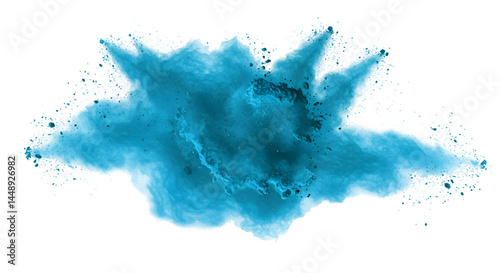 blue aquamarine turquoise color powder dust explosion PNG transparent background isolated graphic resource. Celebration, colorful festival, run or party element