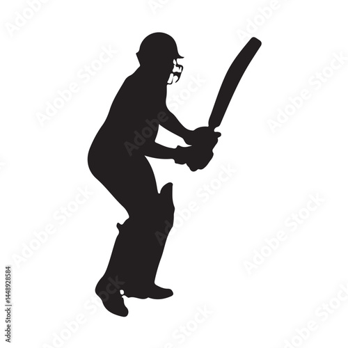 Cricket player silhouette vector illustration of batsman ready to hit ball in sporting event game match