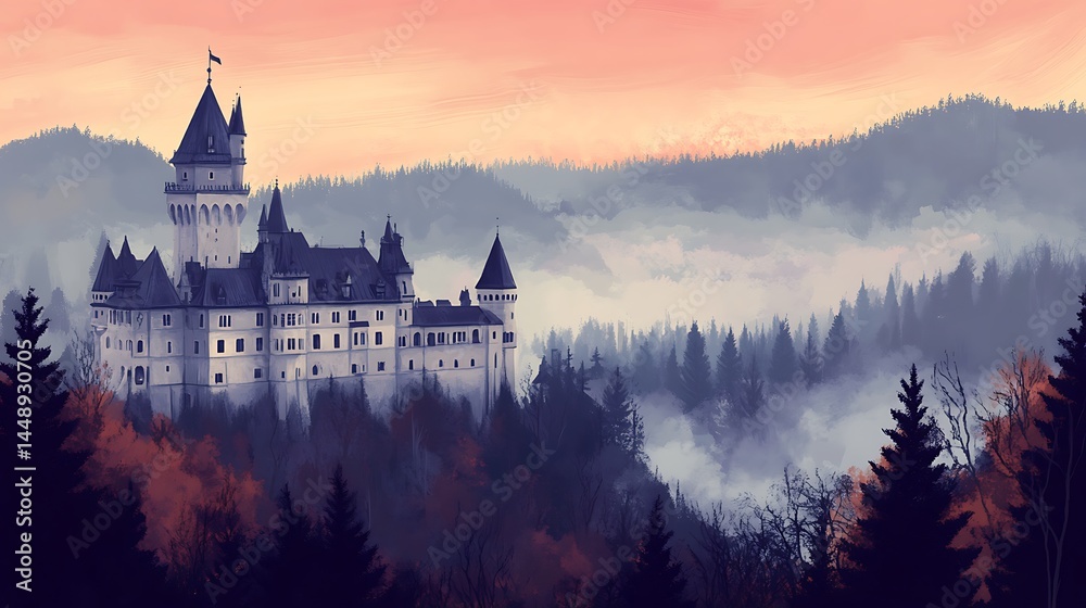 Obraz premium Misty mountain castle