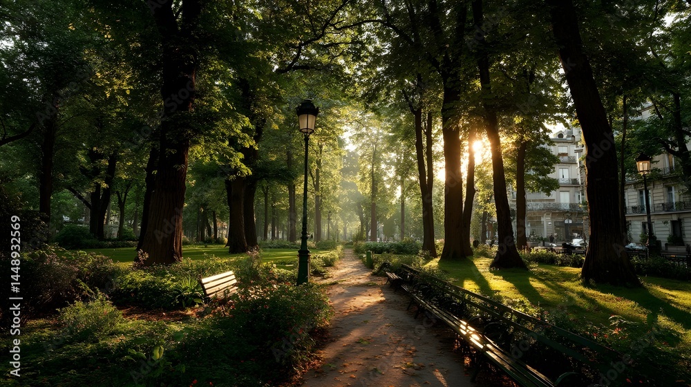 Obraz premium Golden Hour City Park Photography Guide for Tranquil Urban Landscapes and Stunning Light-Filled Outdoor Compositions