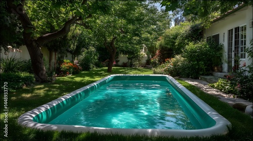 Wallpaper Mural Emerald Green Inflatable Pool Filled with Crystal Water for Refreshing Backyard Escape and Summer Entertaining Torontodigital.ca