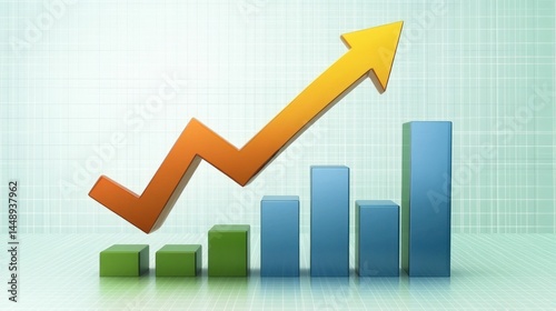 Positive growth trend displayed on a graph. Bar chart with upward trending arrow, showing increasing values Free Download Positive growth trend displayed on a graph. Bar chart with upward trending arrow, showing increasing values - GFXLoad