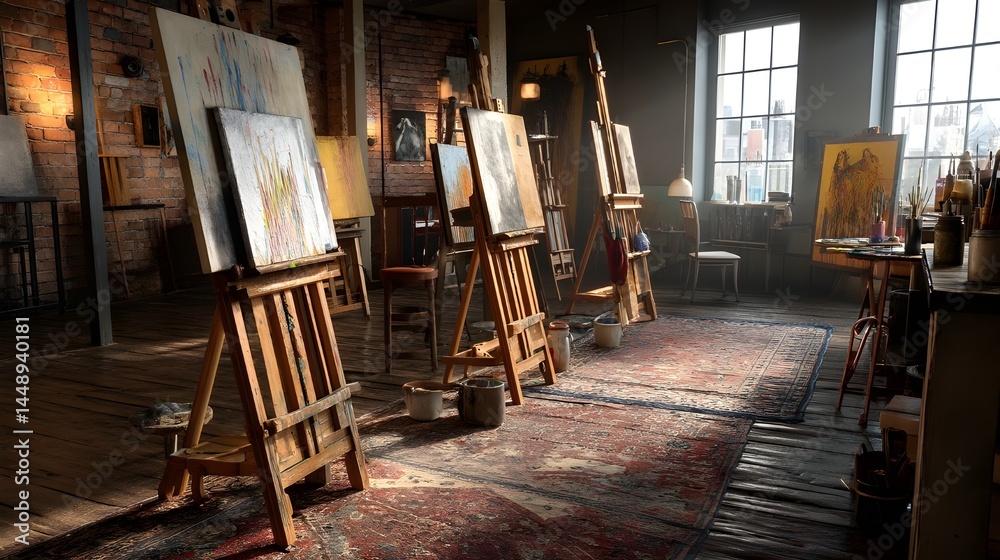 Ignite Your Creativity in an Artistic Studio Setting with Easels, Paints, and Inspiring Visual Tools
