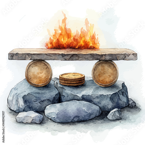 illustration of Balance Beam On Fire, watercolor vector, isolated on a white background.