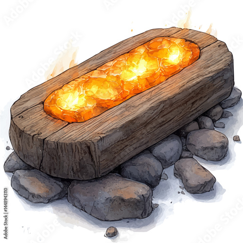 illustration of Balance Beam On Fire, watercolor vector, isolated on a white background.