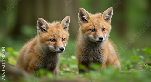 Wallpaper Mural Twin Fox Cubs Sitting in Forest Torontodigital.ca