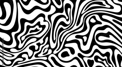 Monochrome wavy stripes twist and turn across the composition, creating an optical illusion effect. This abstract vector art is captivating, contemporary, and perfect for stylish decorative use.