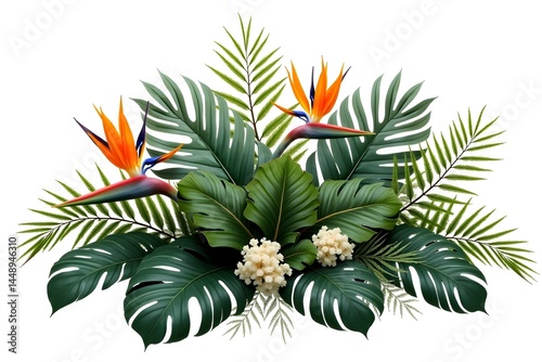 Tropical leaves foliage plant jungle bush floral arrangement nature backdrop isolated on white background