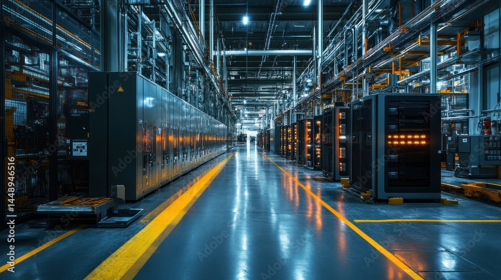Modern Factory Interior: Industrial Machinery and Technological Advancements Modern Factory Interior: Industrial Machinery and Technological Advancements