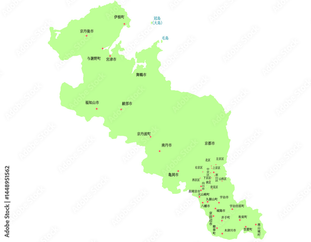 Fototapeta premium 京都府 地図 黄緑 斑点 イラスト