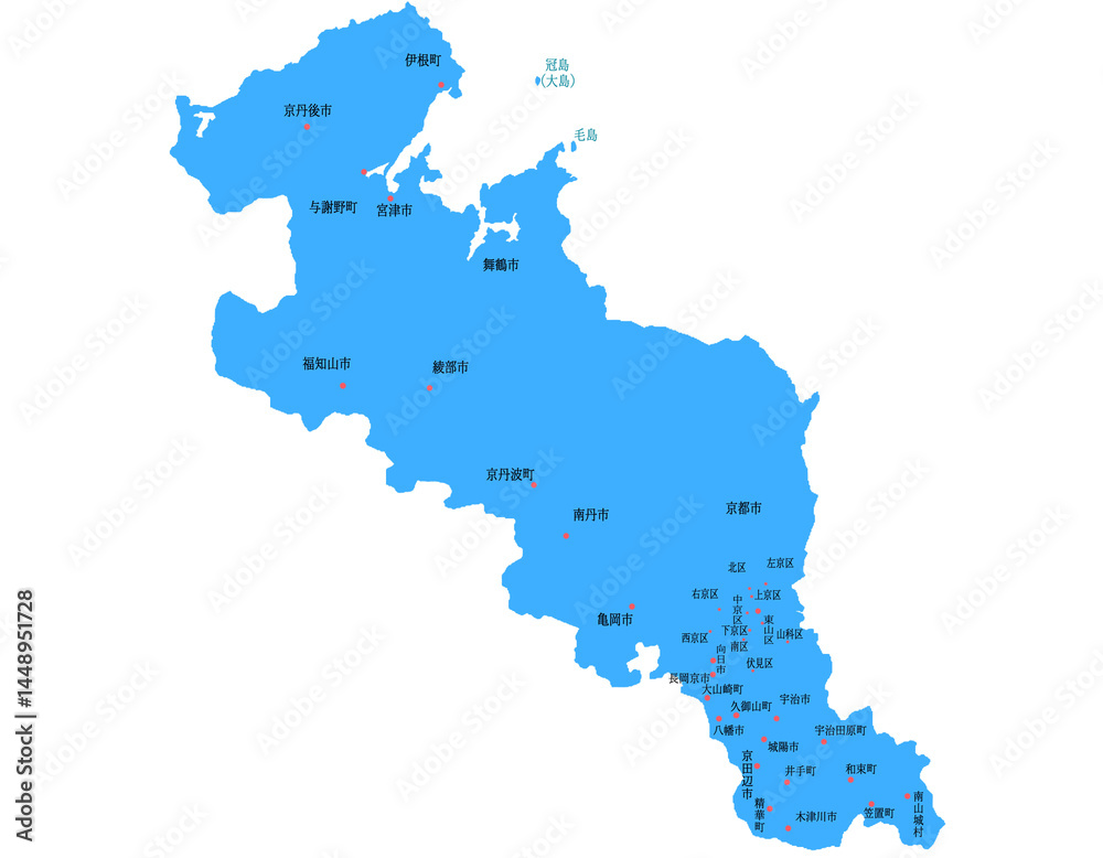 Fototapeta premium 京都府 地図 ブルー 斑点 イラスト