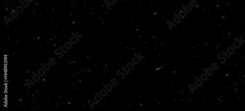 Abstract starry sky with a falling meteorite. Shining stars in the dark sky. Universe background. Deep cosmos and black outer space concept. Vector illustration