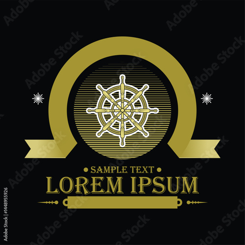 Rum vintage label design with ships wheel on it